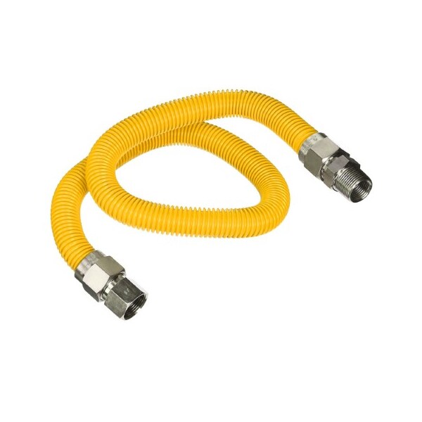 Flextron Gas Line Hose 1/2'' O.D.x48'' Len 1/2" FIPx3/8" MIP Fittings Yellow Coated Stainless Steel Flexible FTGC-YC38-48F - main